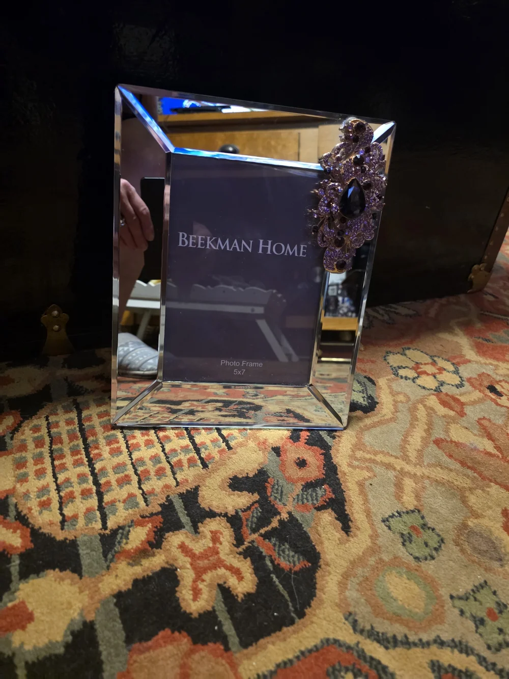 Mirrored Photo Frame with Purple Jeweled Accent